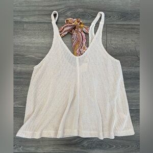 Blu Pepper Light Cream Knit Tank Top - Sleeveless Summer Layer Bow Design Flowy